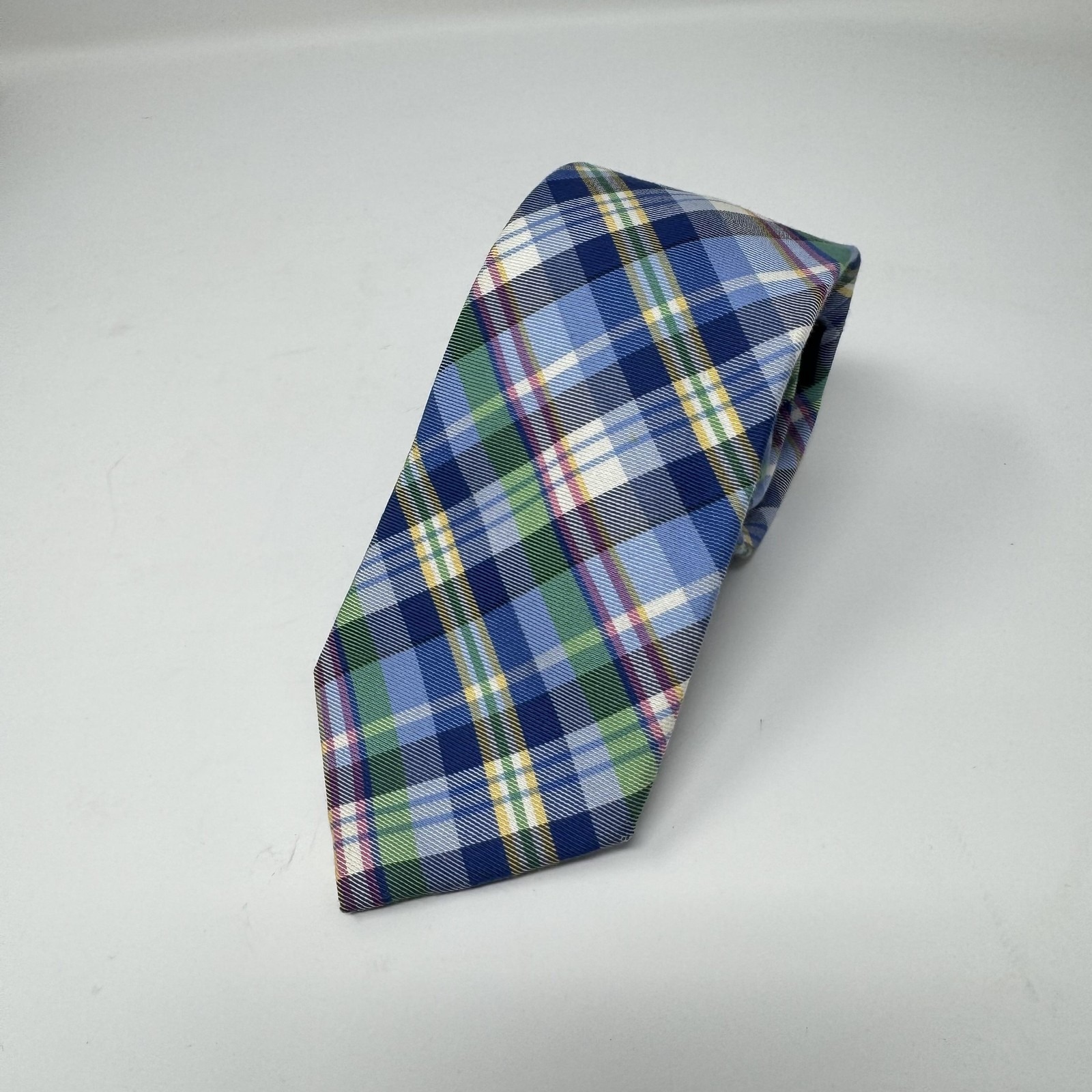 Tommy Hilfiger Tie Mens One Size Blue Green Plaid Silk Tartan Classic Necktie